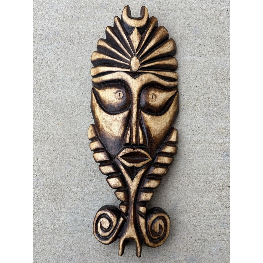 Vintage USSR Russian Primitive Handmade Carved Wooden Forest Spirit Mask 14"High